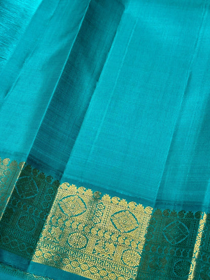 Peach with Turquoise green kili pallu korvai