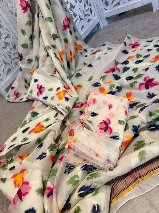 Cream floral Soft Jamdhani