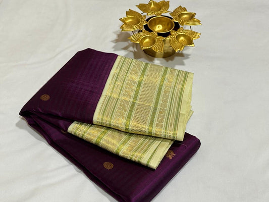 Deep Purple elaichi green with mayil chakram buttas
