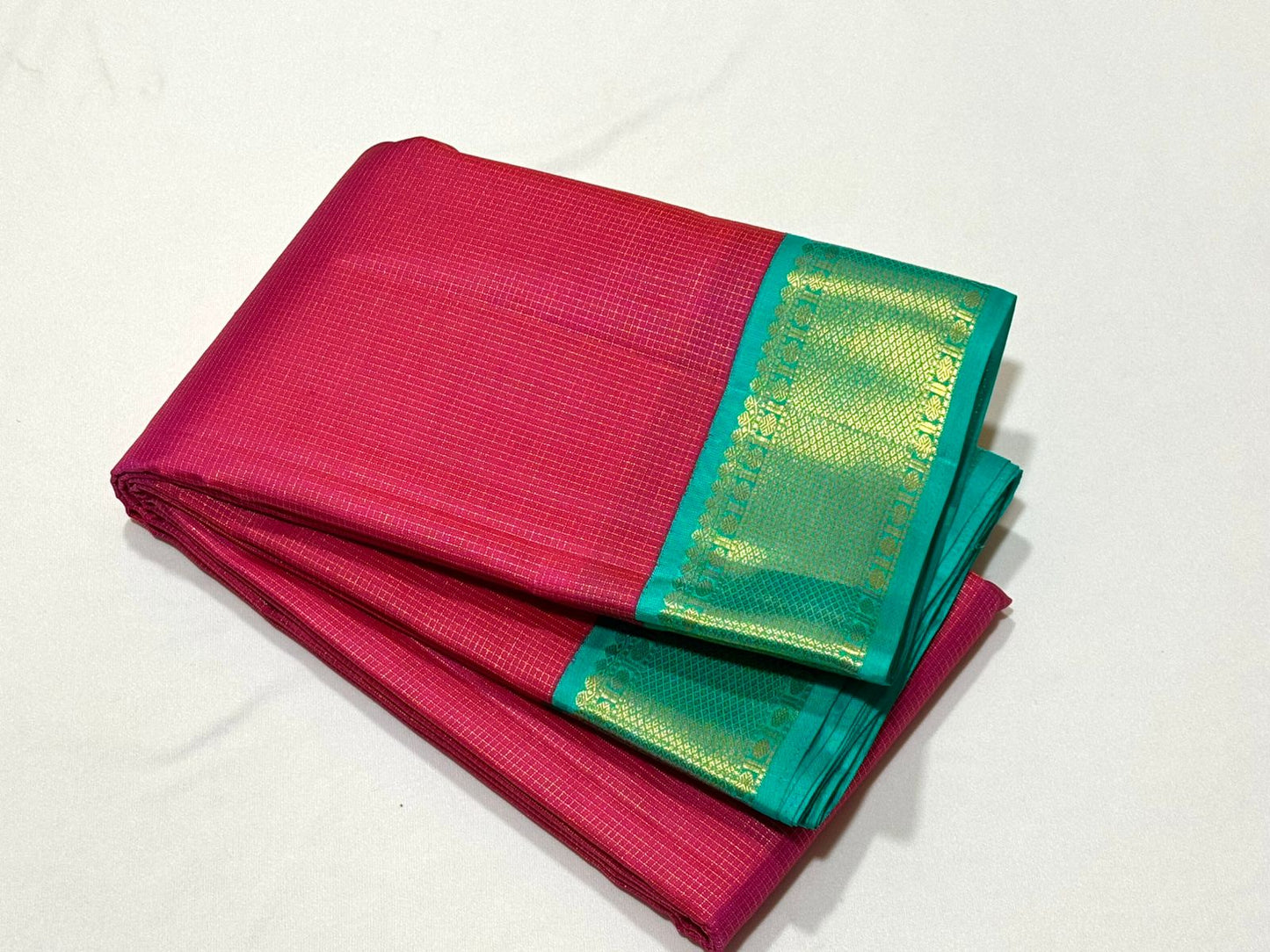Tomato Pink / Turquoise blue vairaoosi Zari podikattam