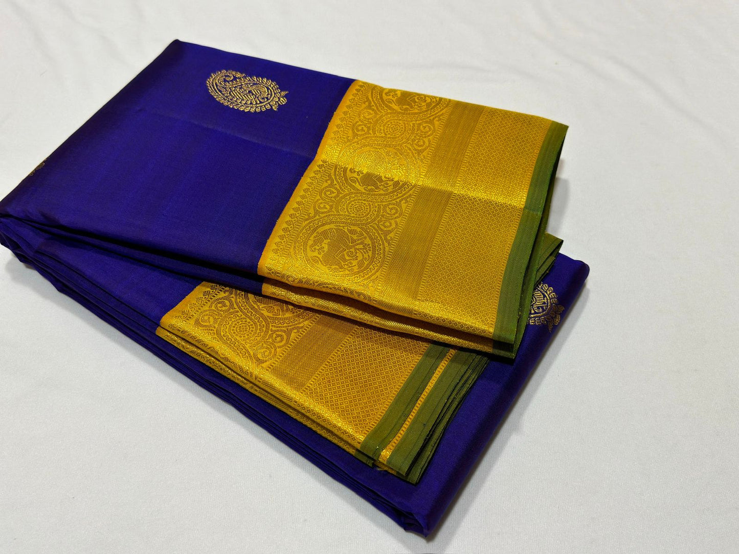 Violetish blue with golden mustard mango buttas korvai