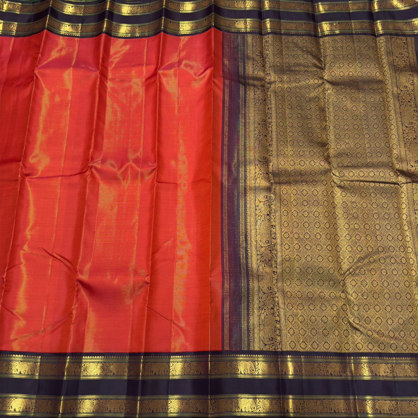 Red/Brick orange with dark brown Vairaoosi rettapate Korvai