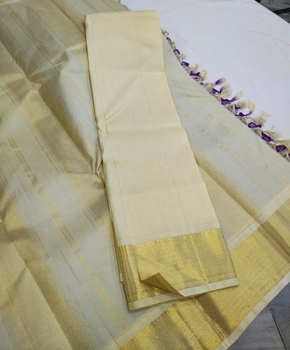 Deep magenta violet Ganga Jamuna korvaihorizontal Zari lines