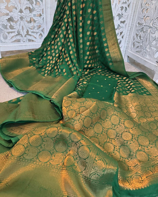 Emerald Green Mashru Silk