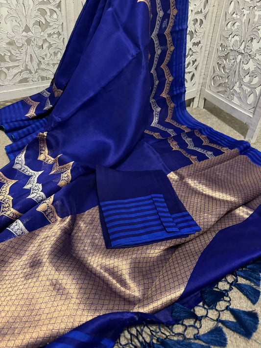Royal blue pure tissue silk Benarasi