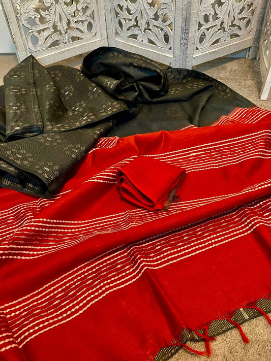 Assam linen woven Grey / Red