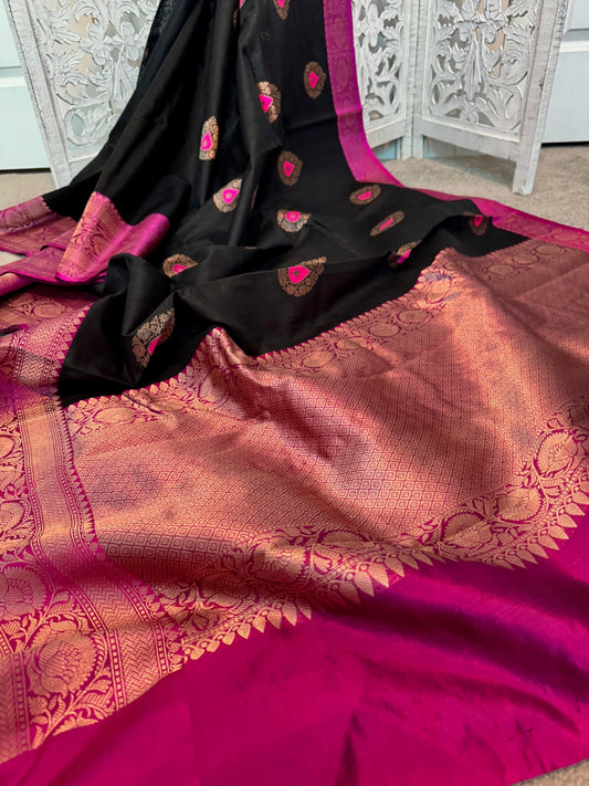 Black magenta Tussar Benarasi Minakari