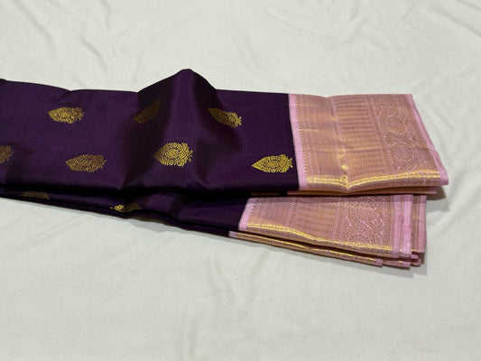 Deep purple with soft pink with buttas korvai