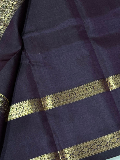 Dark coffee brown zari checks kalaimagal pallu