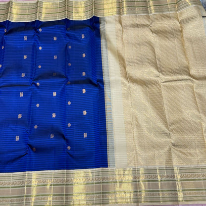 Royal blue off white muted checks/stripes korvai