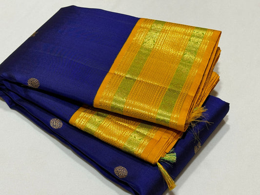 Royal blue with golden mustard buttas