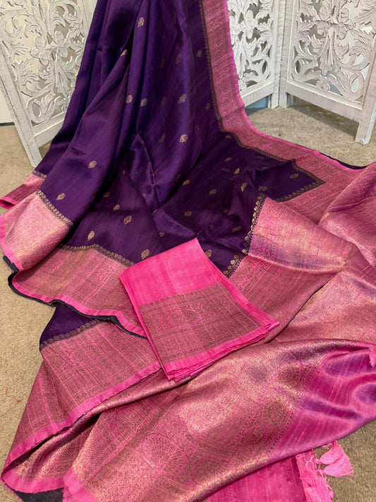 Purple / pink Tussar silk Benarasi