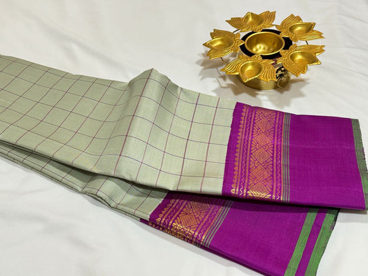 Elakka gren with deep purple checks korvai