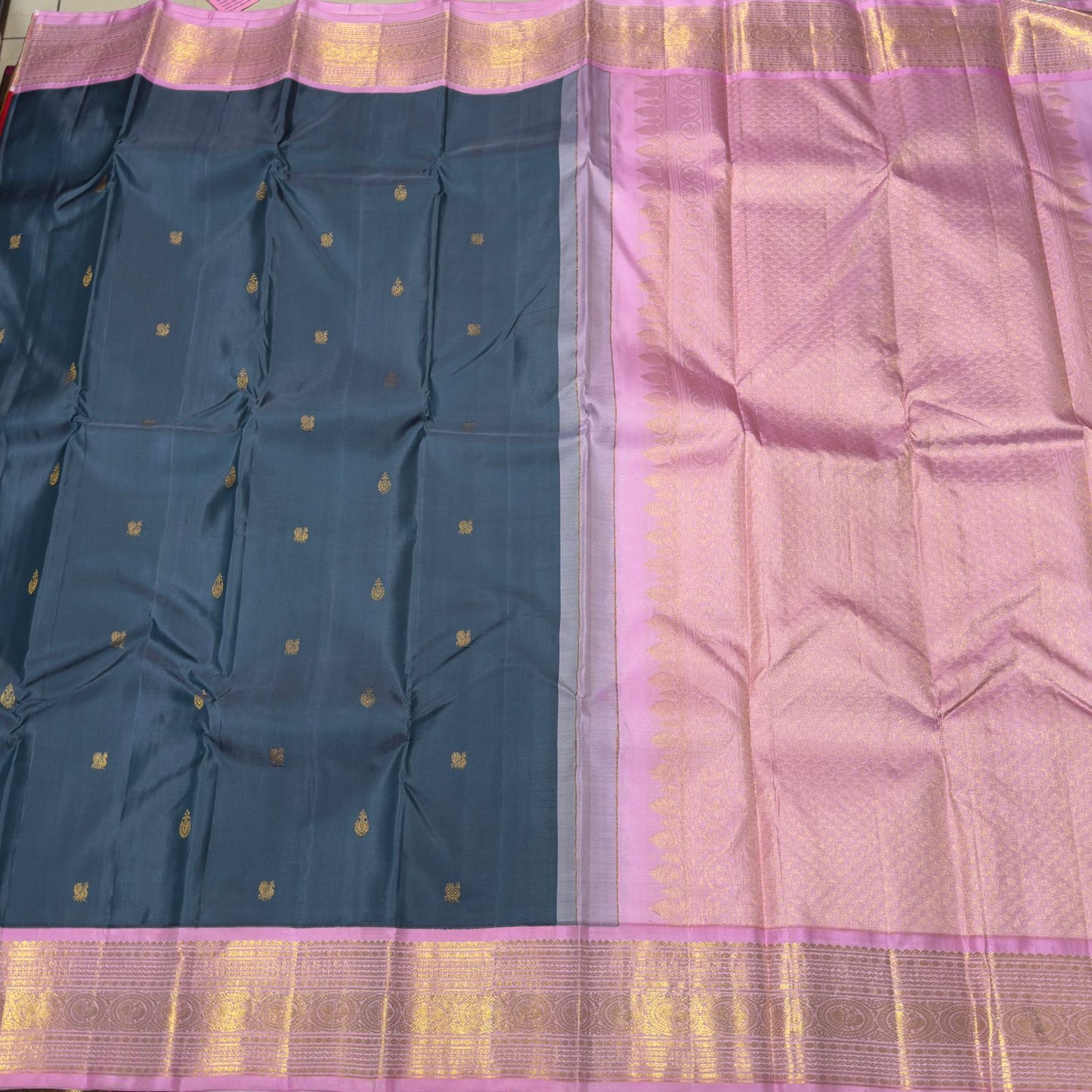 Greyish blue with pink buttas korvai
