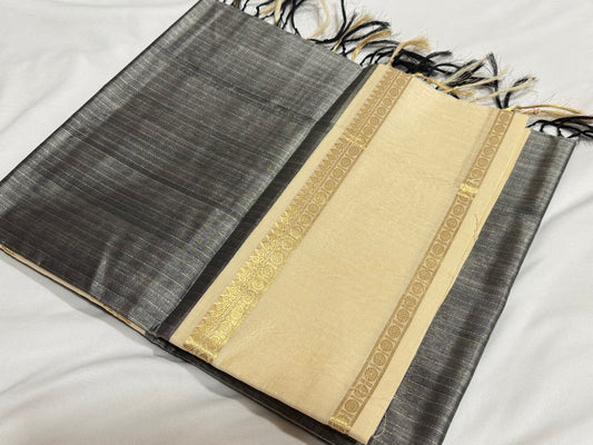 Grey with cream Zari stripes rettapate