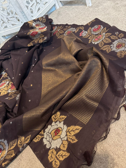 Chocolate Chanderi Gold / Silver