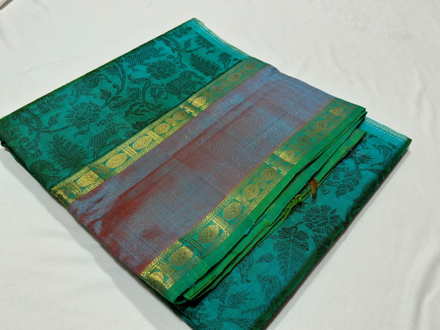 Vanashringaram Weave peacock green with bluish green