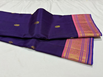 Deep Purplish blue with Lotus pink Buttas/korvai