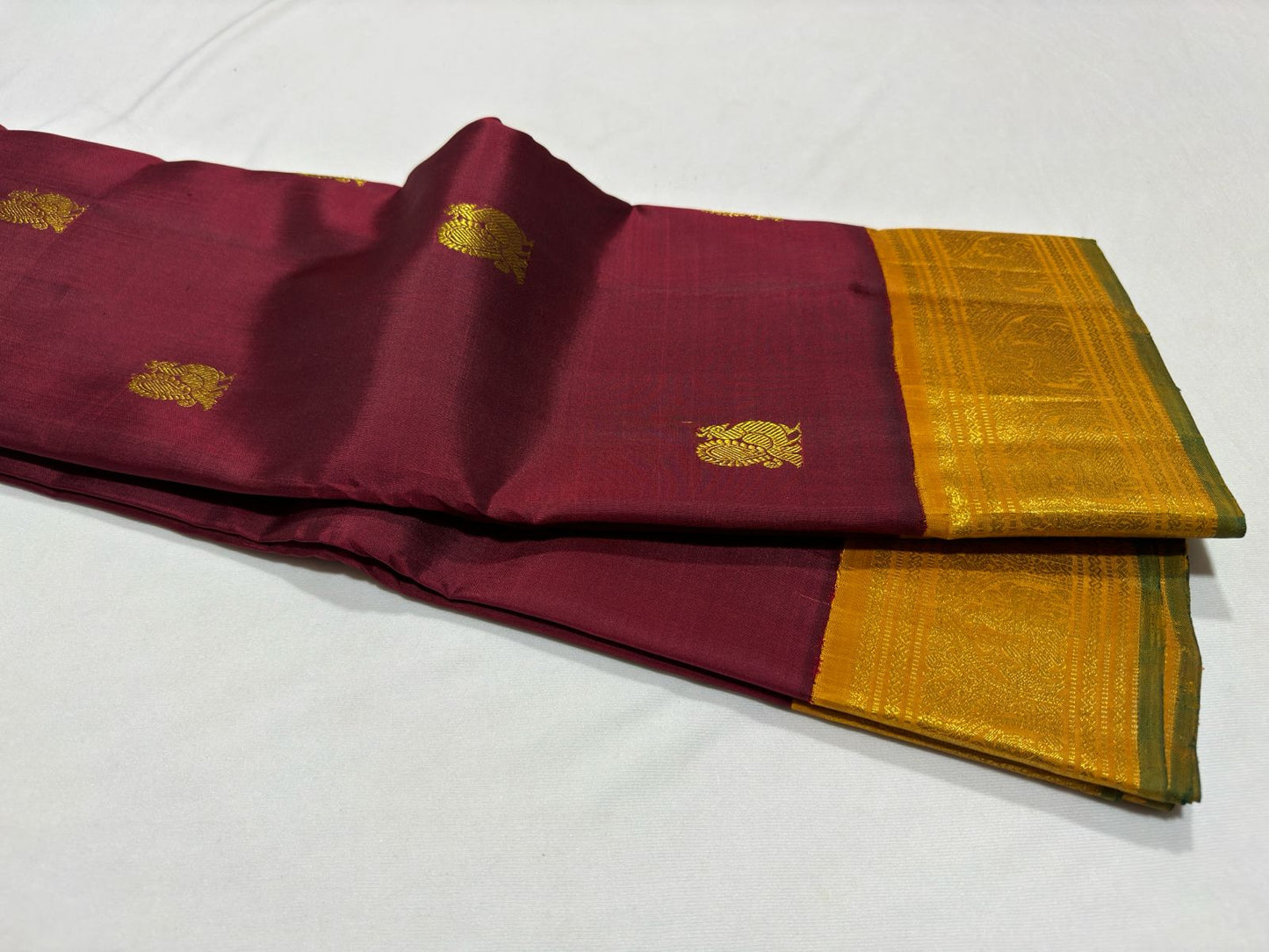 Maroon with golden mustard