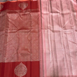 Red with baby peachish pink jacquard