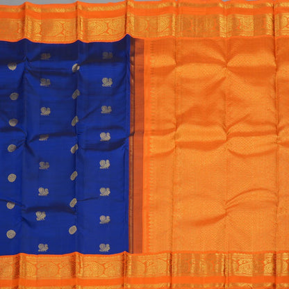 Royal blue / orange mayil chakram buttas korvai