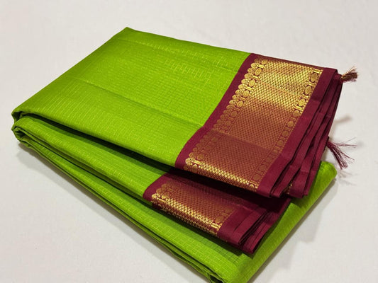 Parrot green / maroon korvai small Zari checks