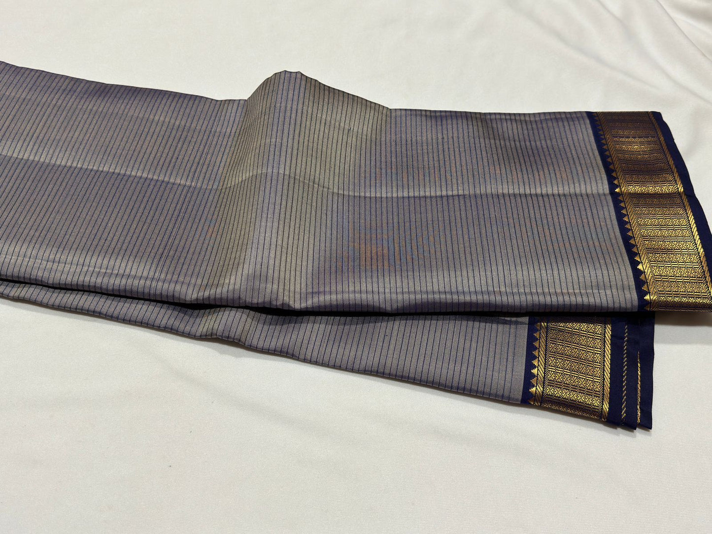 Grey with navy blue self stripes handwoven