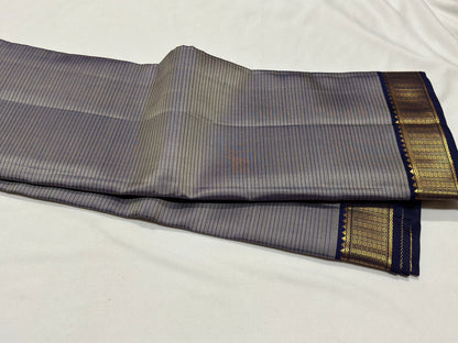 Grey with navy blue self stripes handwoven