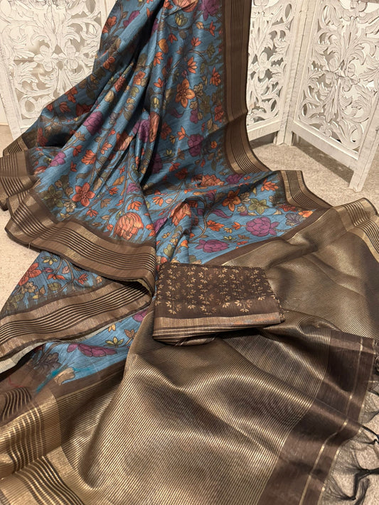 Light blue / brown Matka Tussar
