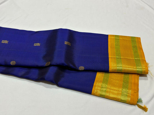 Royal blue with golden mustard buttas