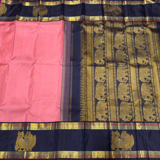 Peach with navy blue Meenakari borders
