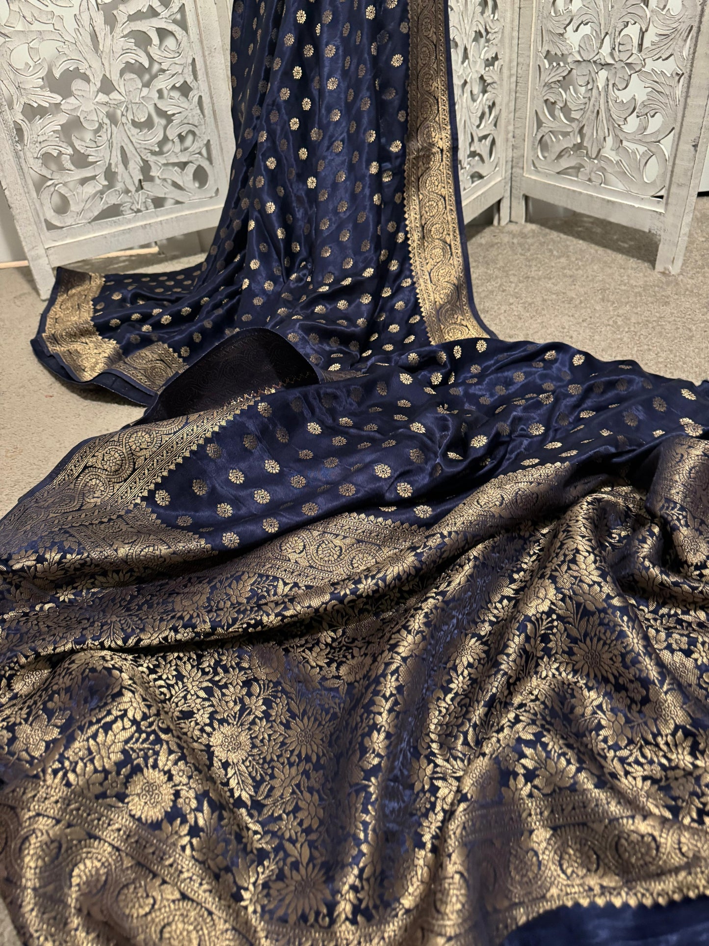 Pure Mashru Benarasi Navy Blue