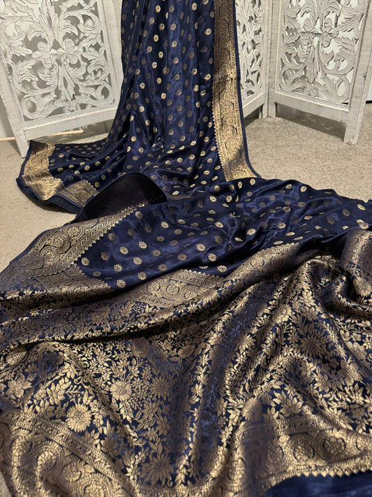 Pure Mashru Benarasi Navy Blue