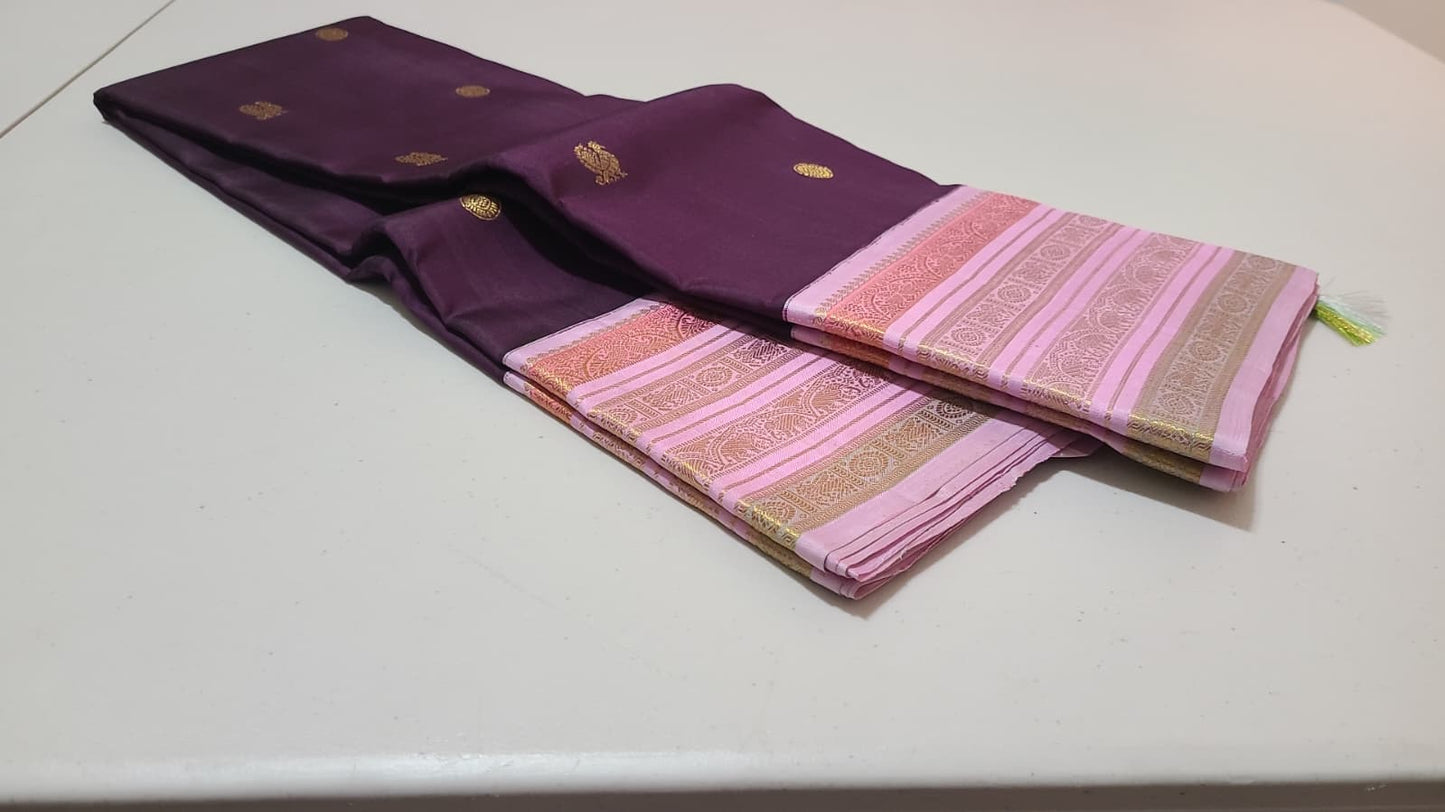 Dark brown pastel pink korvai varisaipet buttas