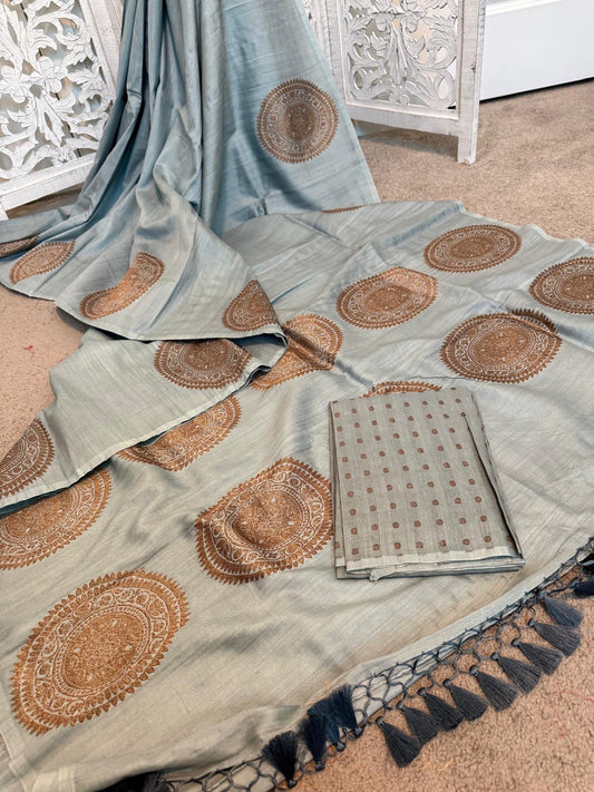 Grey Sea blue dual tone Moonga Benarasi