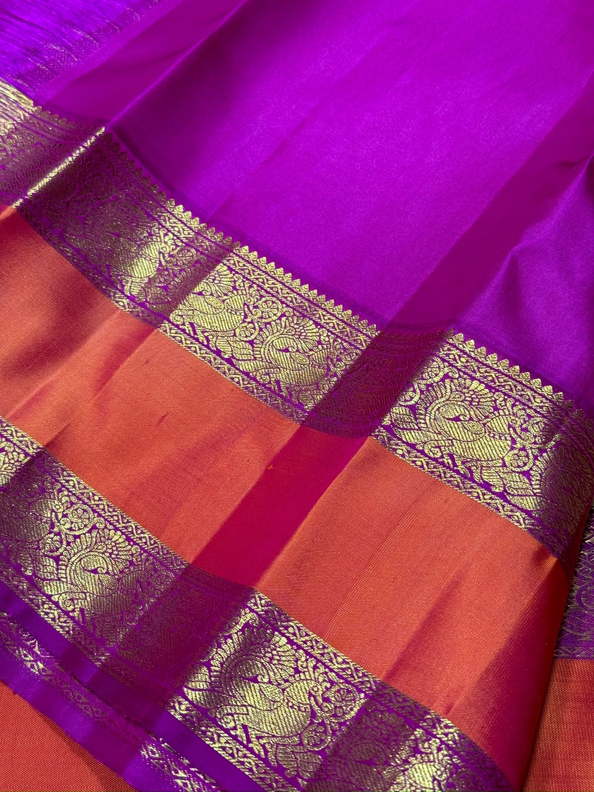 Tussar with orange/pink