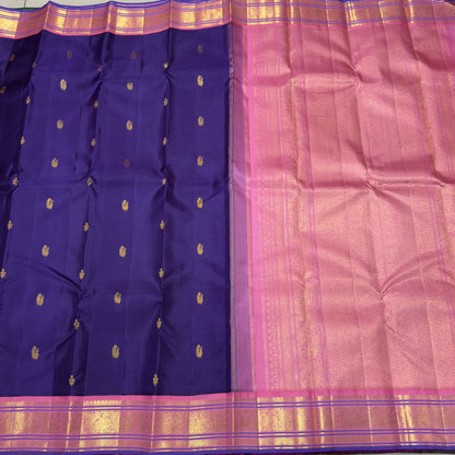 Deep Purplish blue with Lotus pink Buttas/korvai