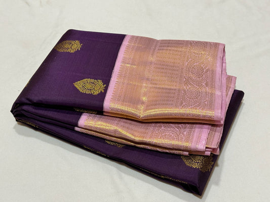 Deep purple with soft pink with buttas korvai