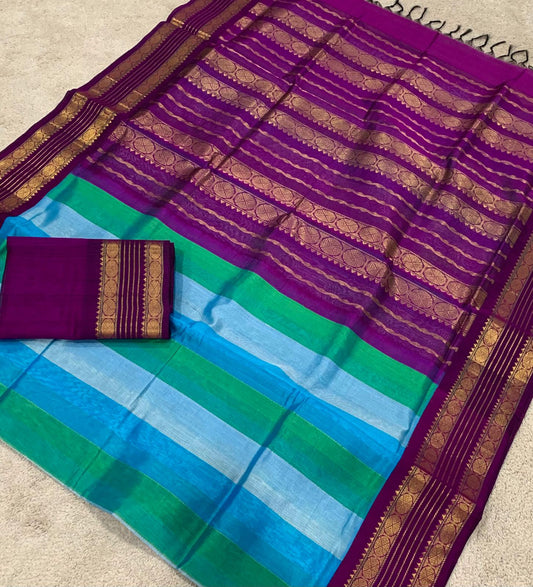 Blue/green purple horizontal stripes rudraksham border