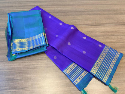 Violet / peacock blue self contrast flower buttas