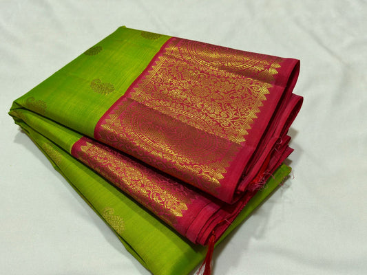Parrot green / dual tone orange with buttas korvai