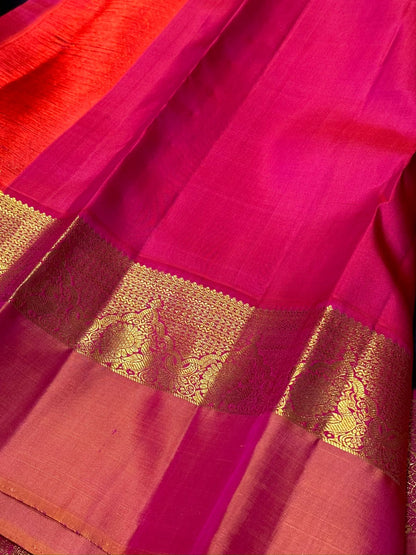Dark blackish brown with orange pink buttas korvai