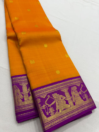 Mango orange / purple Ramayanam theme buttas korvai
