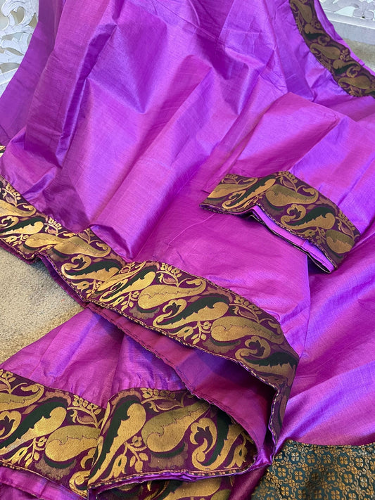 Lavendar Applique work on soft silk