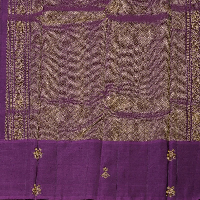 Pista green muted checks with plum purple border korvai