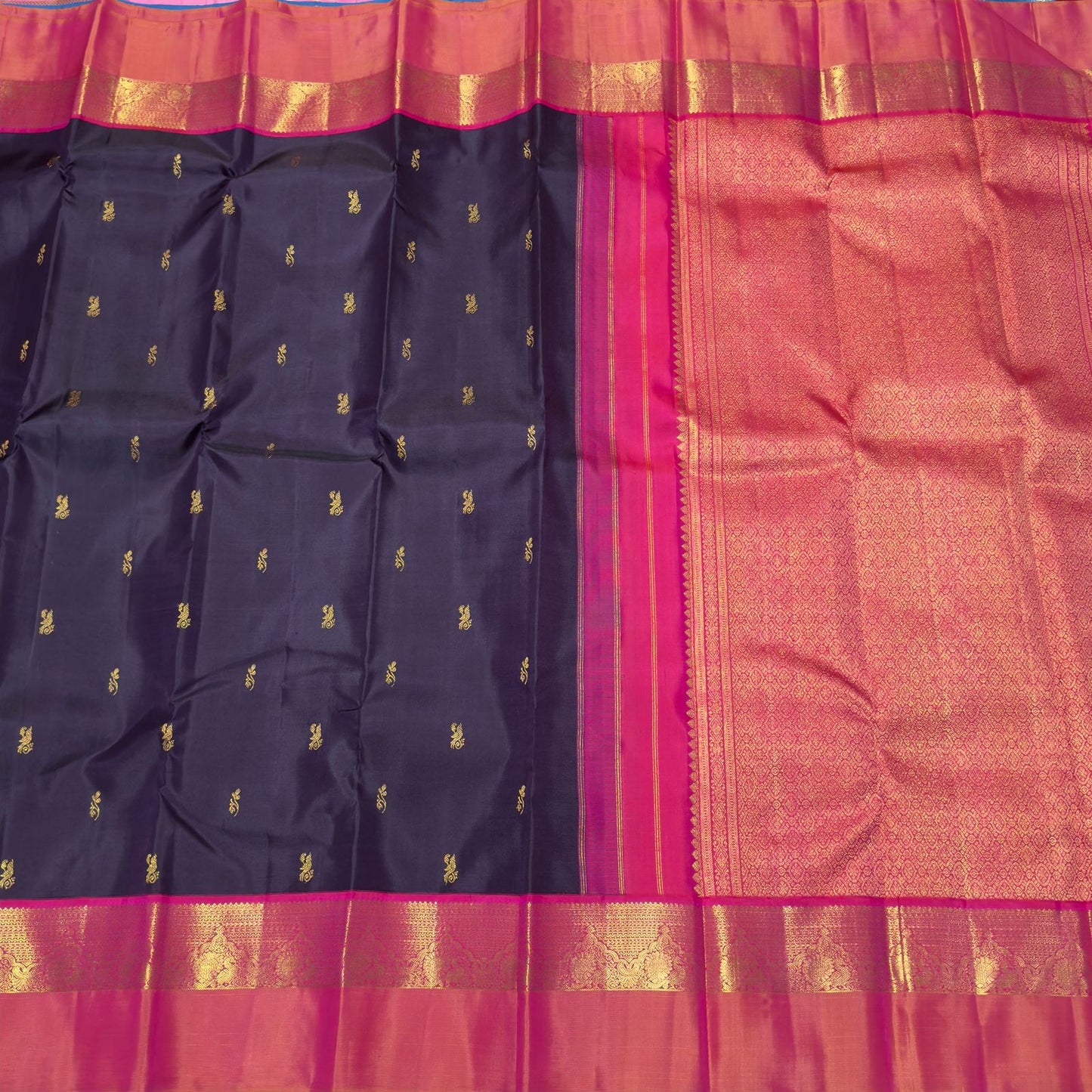 Dark blackish brown with orange pink buttas korvai