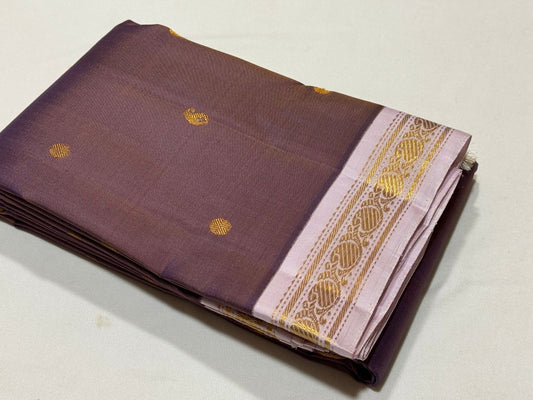 Dual tone brown with soft pastel creamish pink shade with buttas korvai