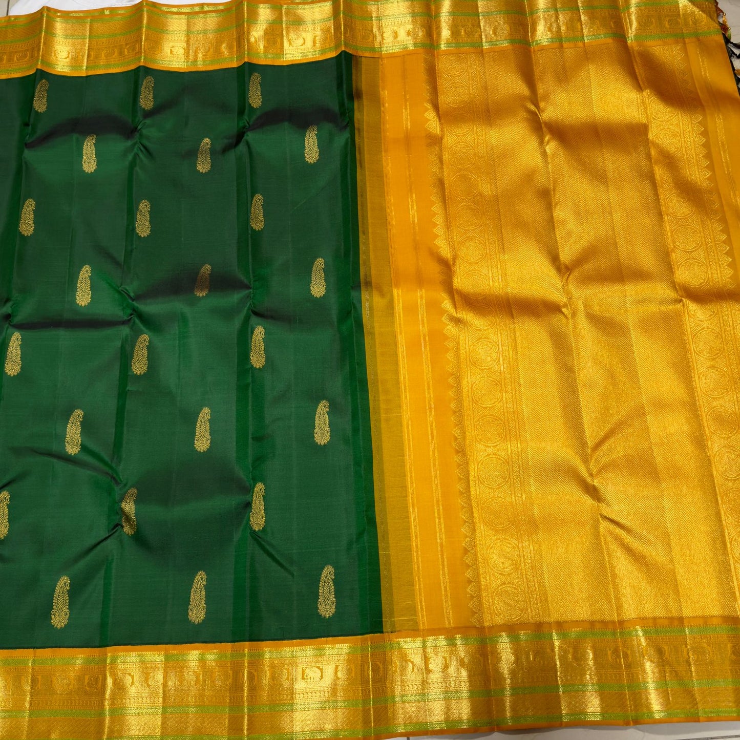 Bottle green with golden mustard