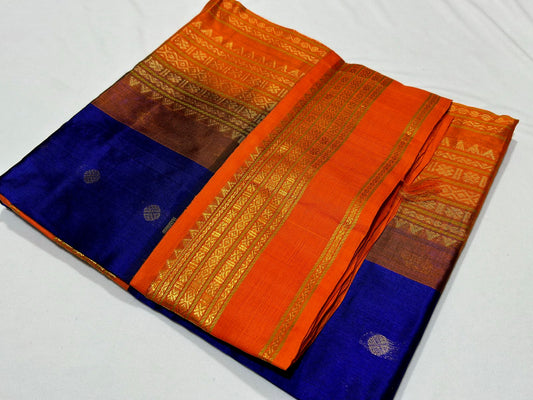 Dark blue with orange buttas korvai