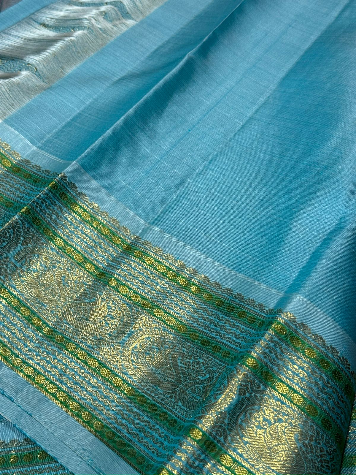 Orange with powder blue Minakari work